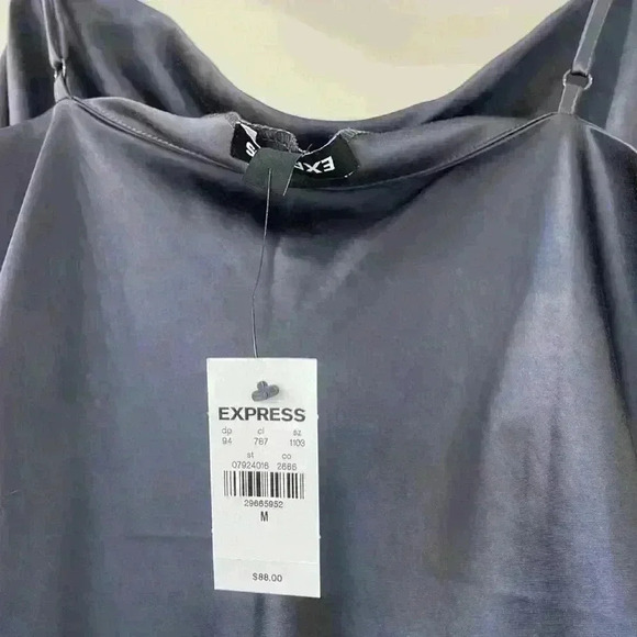 Express Charcoal Gray Satin Cowl Neck Front Side Slit Sleeveless Midi Slip Dress - Picture 11 of 12